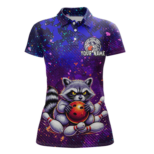 Custom Funny Raccoon Bowling Jersey for Women Bowling Tournament Polo & 1/4 Zip Bowling Team Shirts HNT216