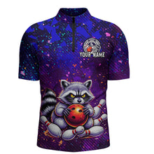Load image into Gallery viewer, Custom Funny Raccoon Bowling Jersey for Men Bowling Tournament Polo &amp; 1/4 Zip Bowling Team Shirts HNT216
