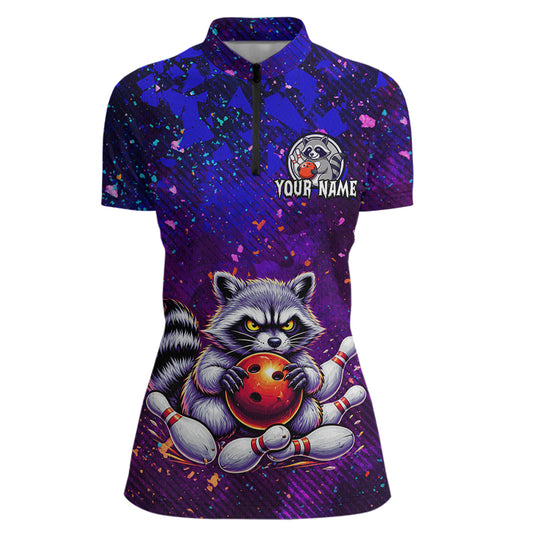 Custom Funny Raccoon Bowling Jersey for Women Bowling Tournament Polo & 1/4 Zip Bowling Team Shirts HNT216