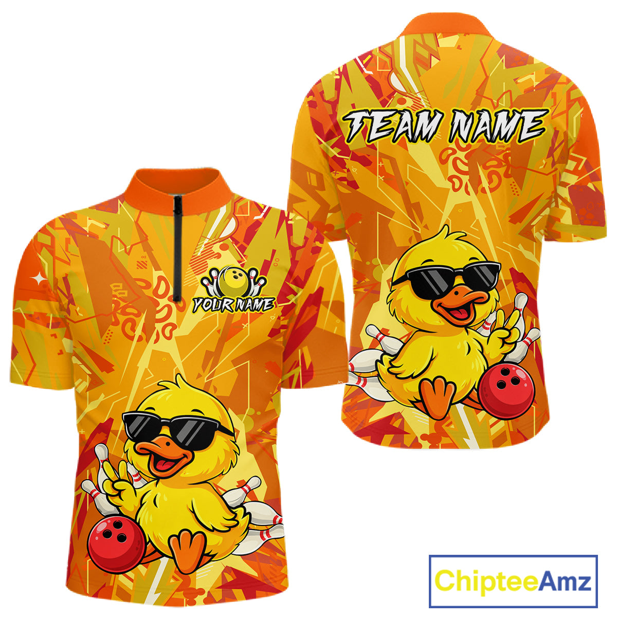 Custom Yellow Funny Duck Bowling Jersey for Men Bowling Uniform Polo & 1/4 Zip Bowling Team Shirts HNT236
