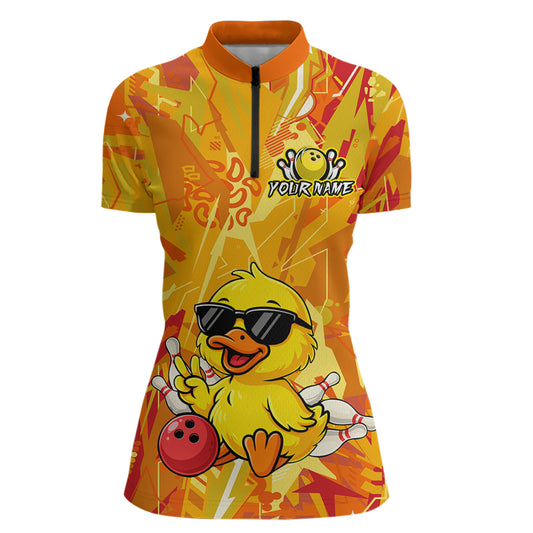 Custom Yellow Funny Duck Bowling Jersey for Women Bowling Uniform Polo & 1/4 Zip Bowling Team Shirts HNT236