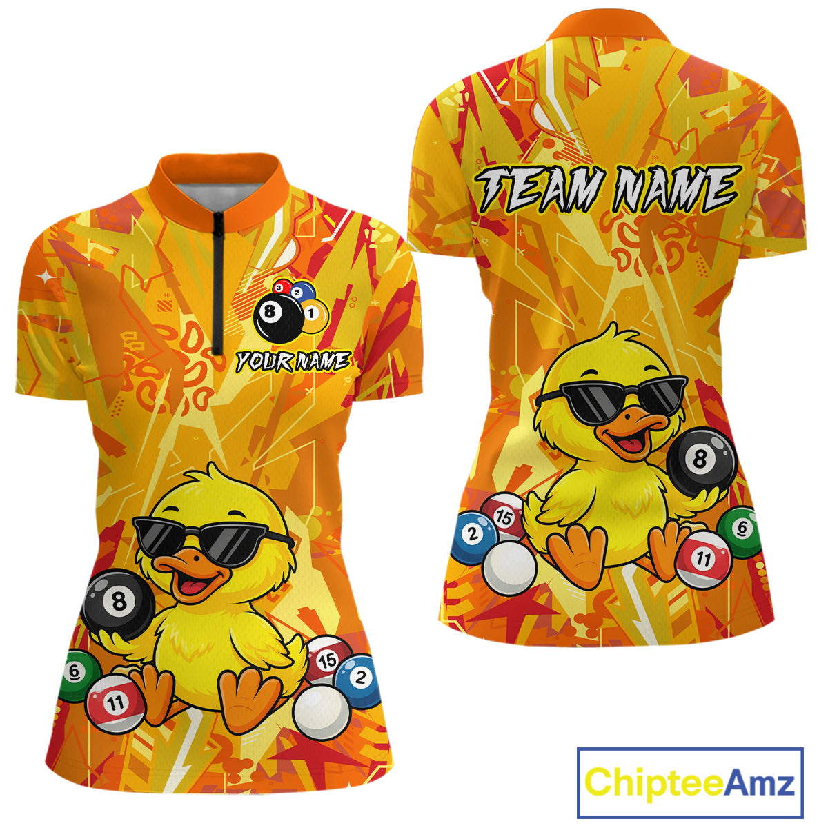 Custom Yellow Duck Funny 8 Ball Pool Shirts Billiard Shirt for Women Billiard Team Jersey League NNT174