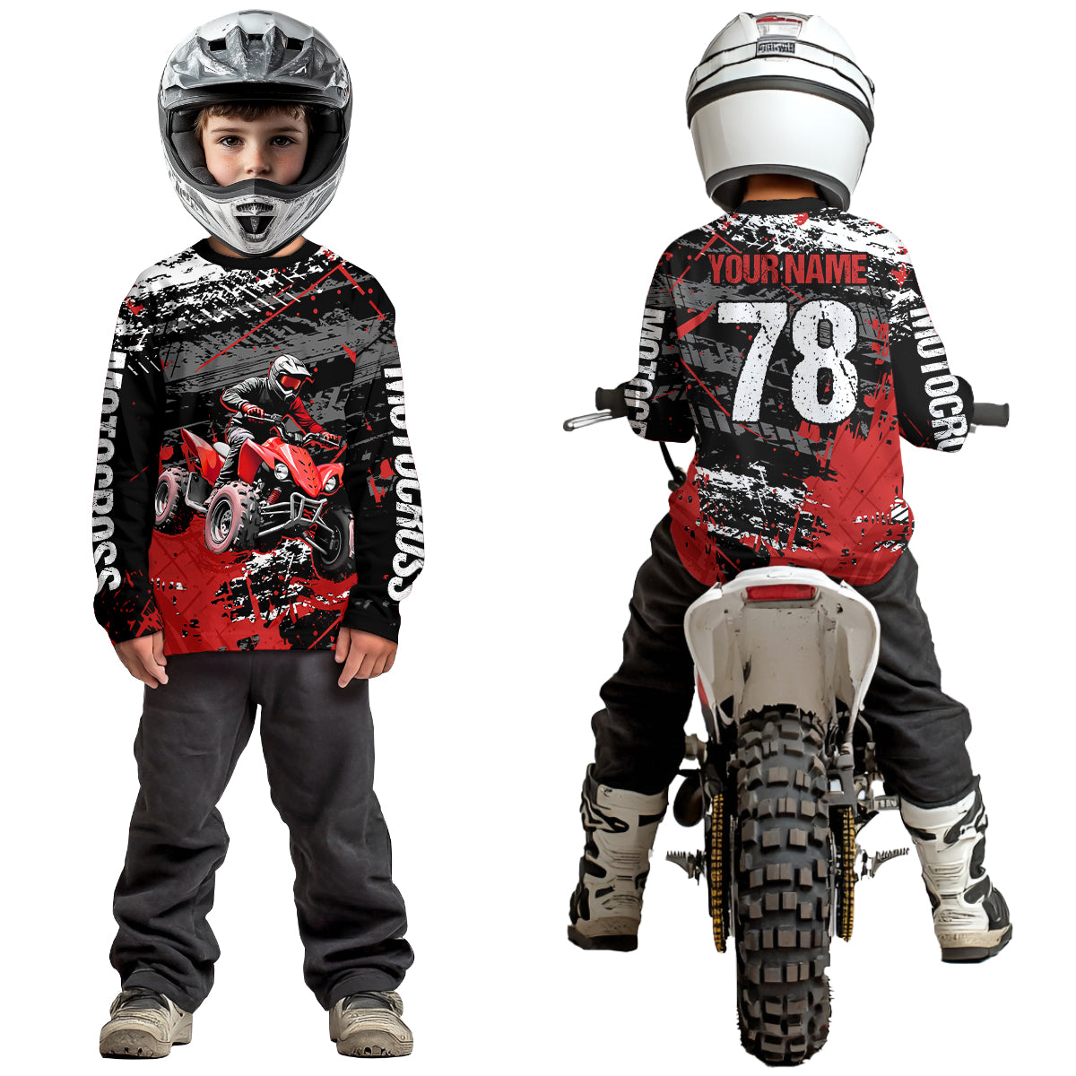 Custom Red ATV Motocross Shirts Kid Adult Motocross Off-Road Quad Bike Shirt UPF30+ DNT62