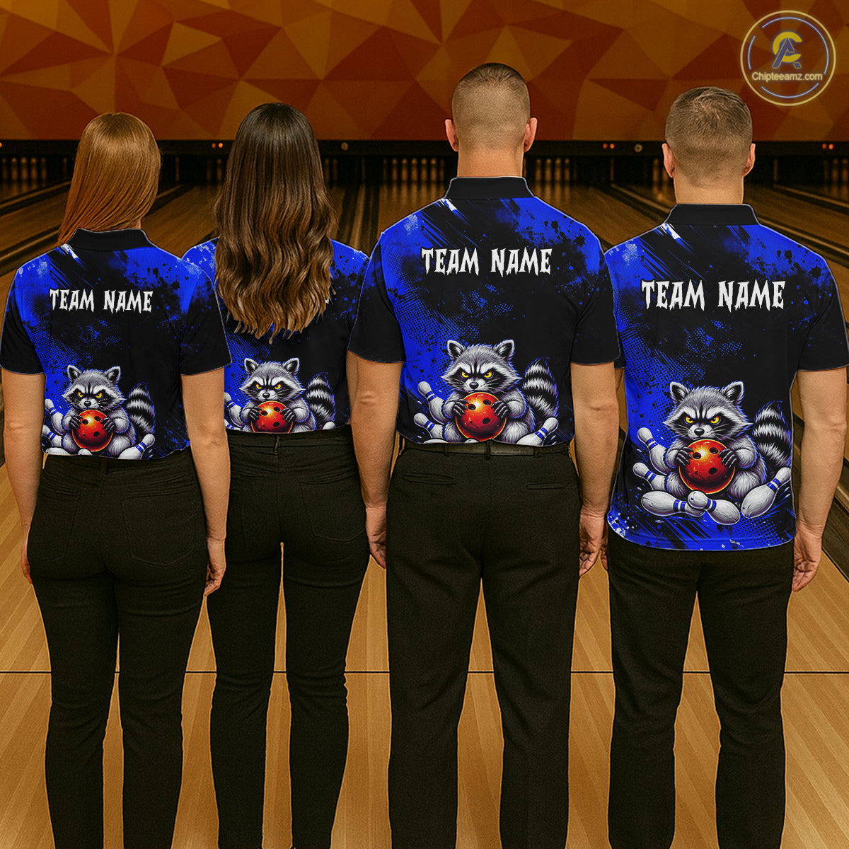 Blue Funny Raccoon Custom Bowling Jersey for Women Bowling Team Shirts Bowling League Polo & 1/4 Zip HNT489