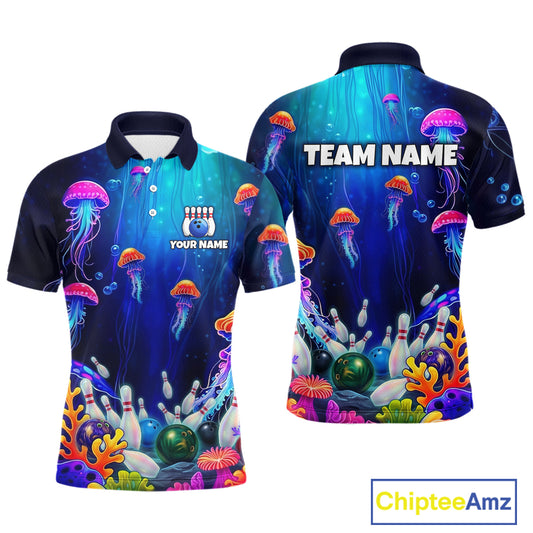 Custom Jellyfish Bowling Jersey for Men Ocean Theme Bowling Team Shirt Bowling League HNT272