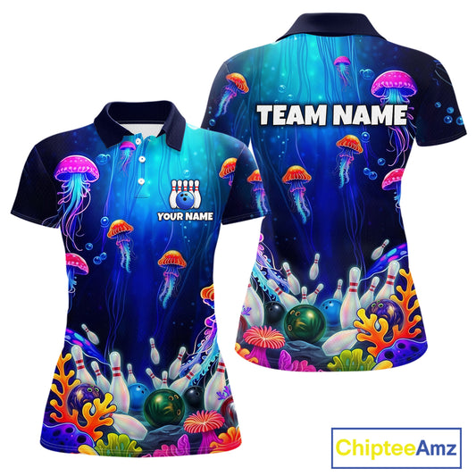 Custom Jellyfish Bowling Jersey for Women Ocean Theme Bowling Team Shirt Bowling League HNT272