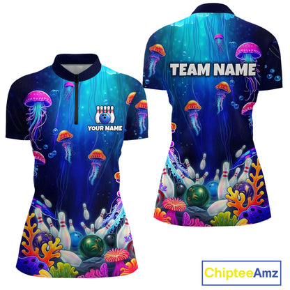 Custom Jellyfish Bowling Jersey for Women Ocean Theme Bowling Team Shirt Bowling League HNT272