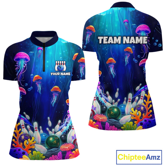 Custom Jellyfish Bowling Jersey for Women Ocean Theme Bowling Team Shirt Bowling League HNT272