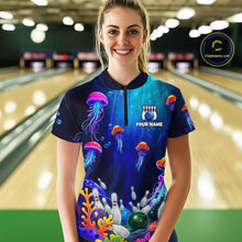 Load image into Gallery viewer, Custom Jellyfish Bowling Jersey for Women Ocean Theme Bowling Team Shirt Bowling League HNT272