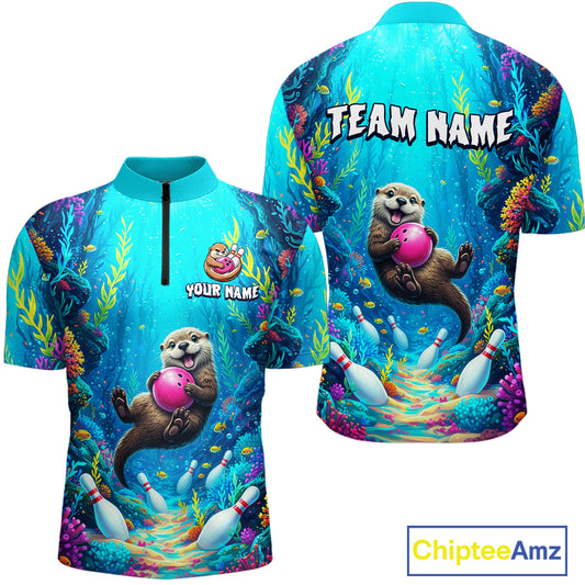 Custom Ocean Funny Otte Bowling Jersey for Men Funny Bowling Team Shirts Bowling Uniform HNT273