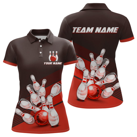 Red Bowling Jersey for Women Custom Bowling Team Shirts Bowling League Polo & 1/4 Zip HNT166