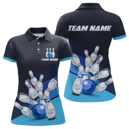 Blue Bowling Jersey for Women Custom Bowling Team Shirts Bowling League Polo & 1/4 Zip HNT166