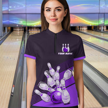 Load image into Gallery viewer, Purple Bowling Jersey for Women Custom Bowling Team Shirts Bowling League Polo &amp; 1/4 Zip HNT166