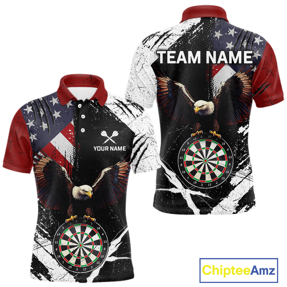 Custom US Flag Eagle Dart Shirt for Men Dartboard Shirt Dart Jerseys Gift for Team Polo &1/4 Zip NNT110