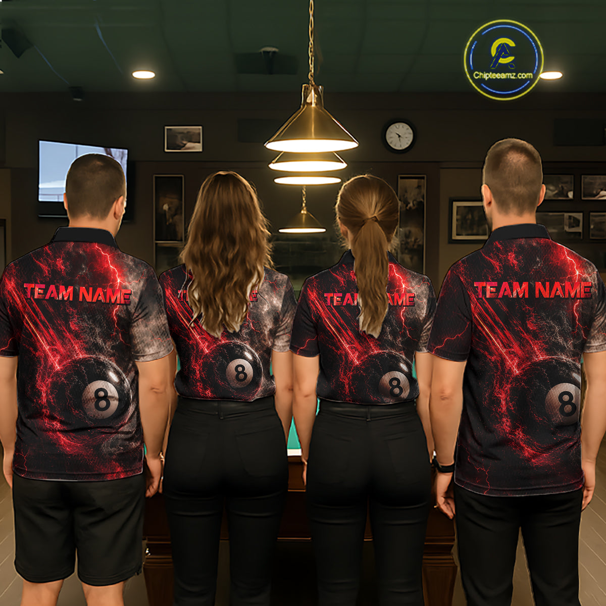 Custom Flaming Red Lightning 8 Ball Billiard Shirt for Women Billiard Team Jersey Billiard League NNT194