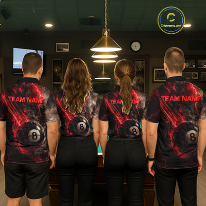 Custom Flaming Red Lightning 8 Ball Billiard Shirt for Women Billiard Team Jersey Billiard League NNT194