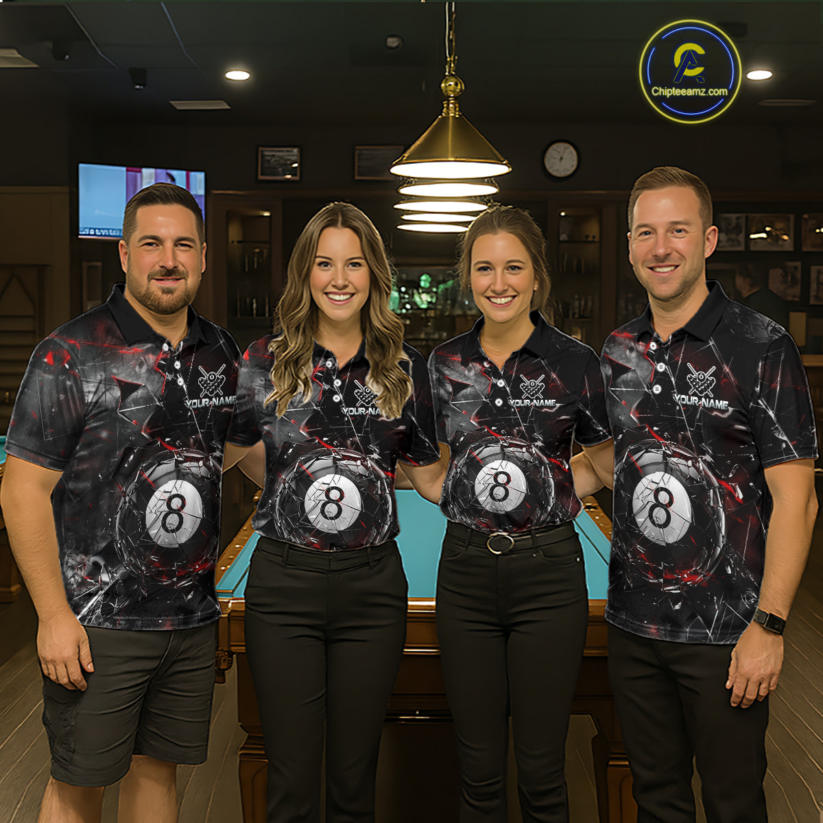 Custom Broken Glass 8 Ball Billiard Shirt for Women Billiard Team Jersey Billiard League NNT193