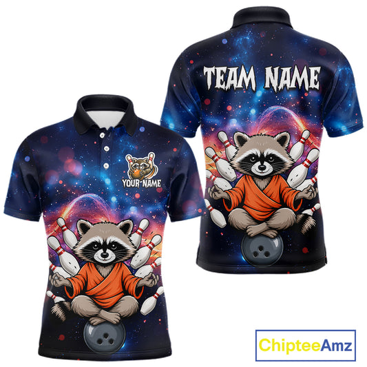 Custom Galaxy Funny Zen Raccoon Bowling Shirt for Men Bowling Team Shirts Bowling Outfit HNT313