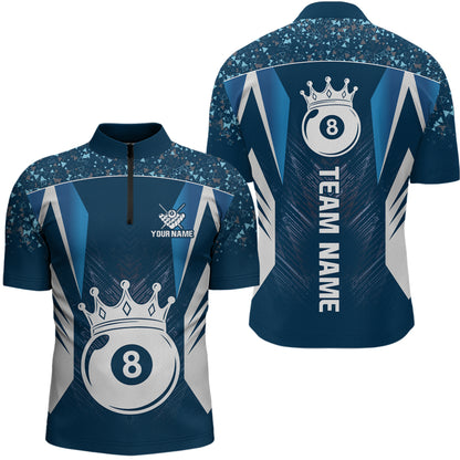 Navy Blue 8 Ball Crown Billiard Shirts for Men Custom Billiard League Team Shirts Polo & 1/4 Zip NNT102