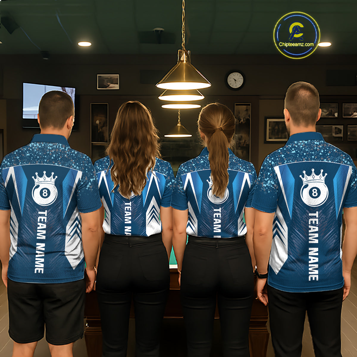 Navy Blue 8 Ball Crown Billiard Shirts for Women Custom Billiard League Team Shirts Polo & 1/4 Zip NNT102