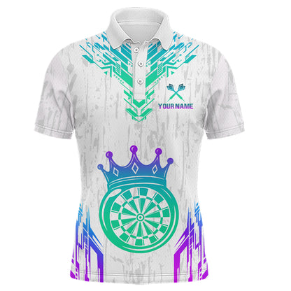 Custom Neon White Crown Dart Shirts for Men Darts Team Jerseys Dart League Polo & 1/4 Zip NNT140