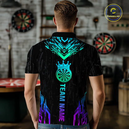 Custom Neon Black Crown Dart Shirts for Men Darts Team Jerseys Dart League Polo & 1/4 Zip NNT140