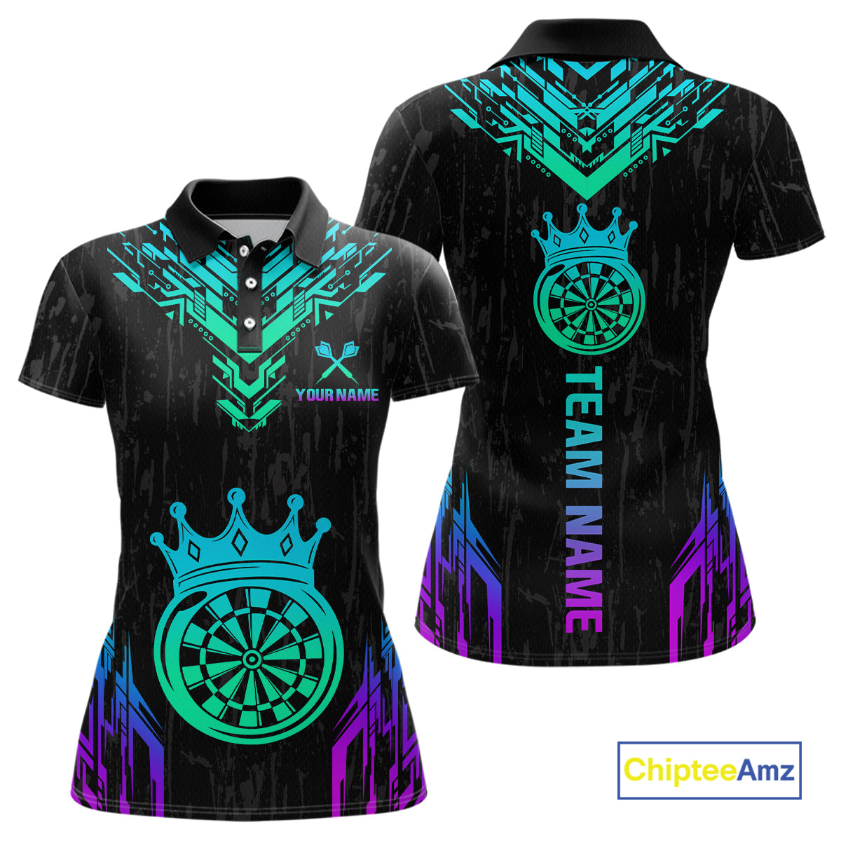 Custom Neon Black Crown Dart Shirts for Women Darts Team Jerseys Dart League Polo & 1/4 Zip NNT140