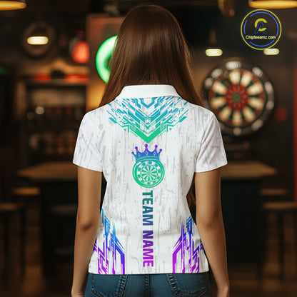 Custom Neon White Crown Dart Shirts for Women Darts Team Jerseys Dart League Polo & 1/4 Zip NNT140