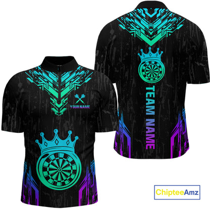 Custom Neon Black Crown Dart Shirts for Men Darts Team Jerseys Dart League Polo & 1/4 Zip NNT140