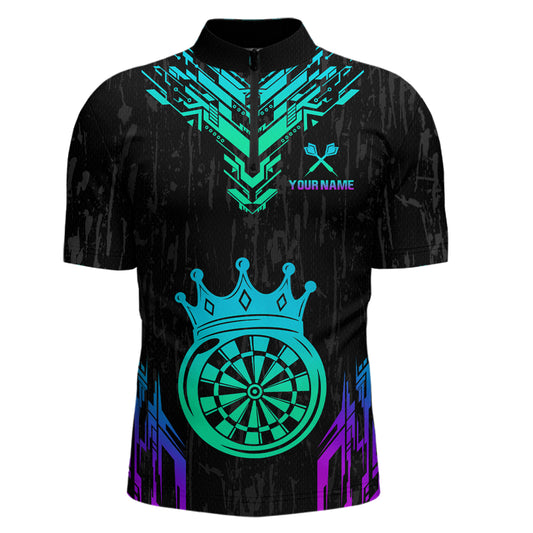 Custom Neon Black Crown Dart Shirts for Men Darts Team Jerseys Dart League Polo & 1/4 Zip NNT140