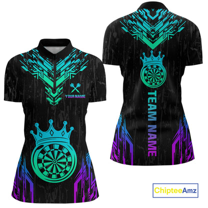 Custom Neon Black Crown Dart Shirts for Women Darts Team Jerseys Dart League Polo & 1/4 Zip NNT140