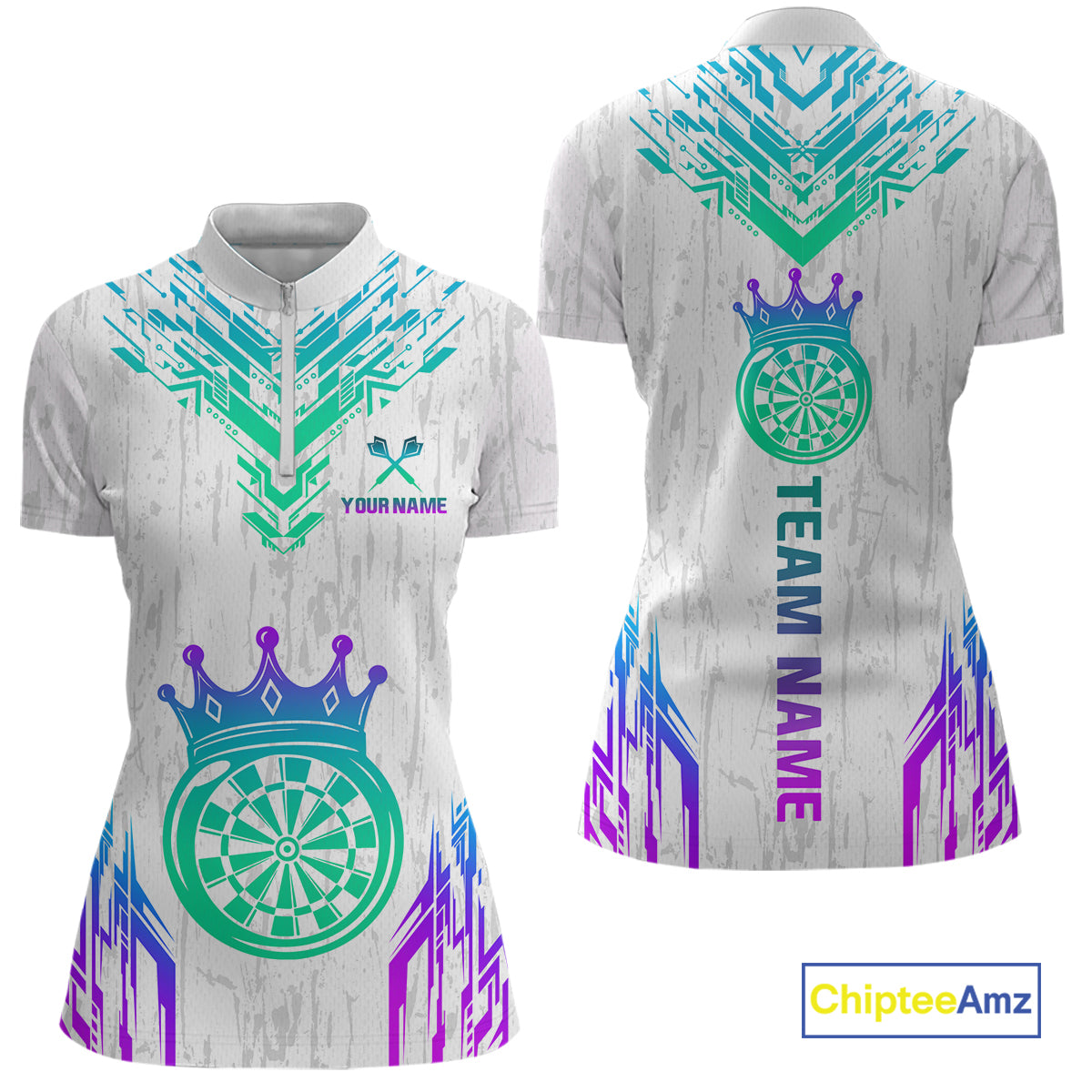 Custom Neon White Crown Dart Shirts for Women Darts Team Jerseys Dart League Polo & 1/4 Zip NNT140