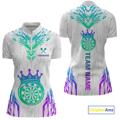 Custom Neon White Crown Dart Shirts for Women Darts Team Jerseys Dart League Polo & 1/4 Zip NNT140