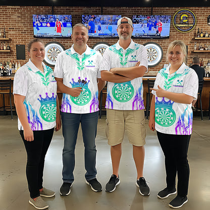 Custom Neon White Crown Dart Shirts for Women Darts Team Jerseys Dart League Polo & 1/4 Zip NNT140