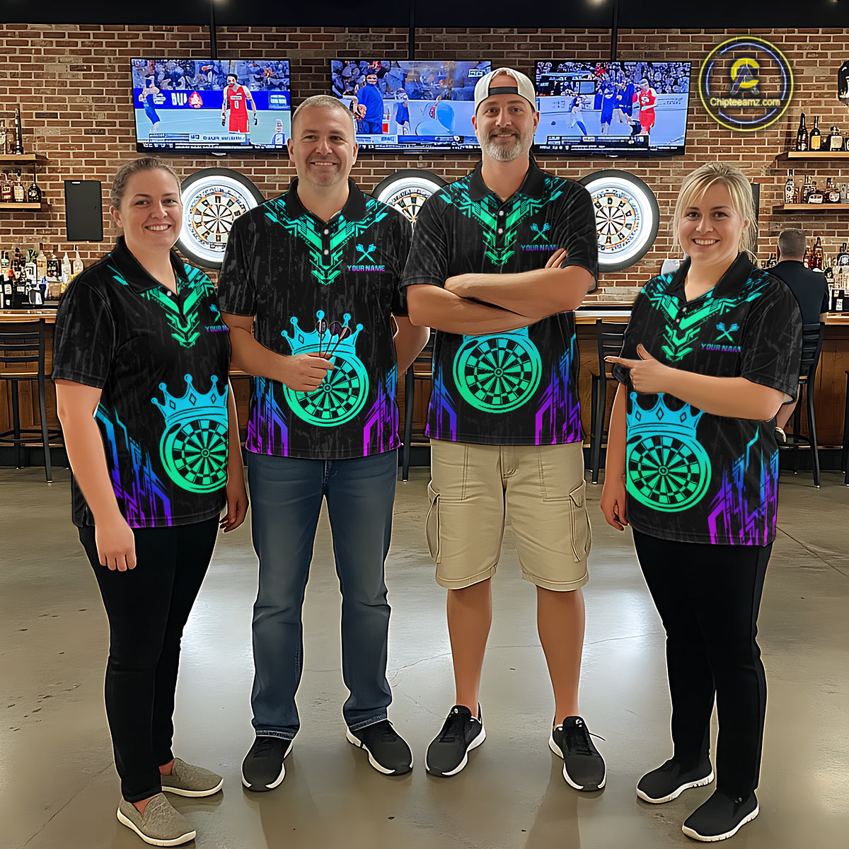 Custom Neon Black Crown Dart Shirts for Women Darts Team Jerseys Dart League Polo & 1/4 Zip NNT140