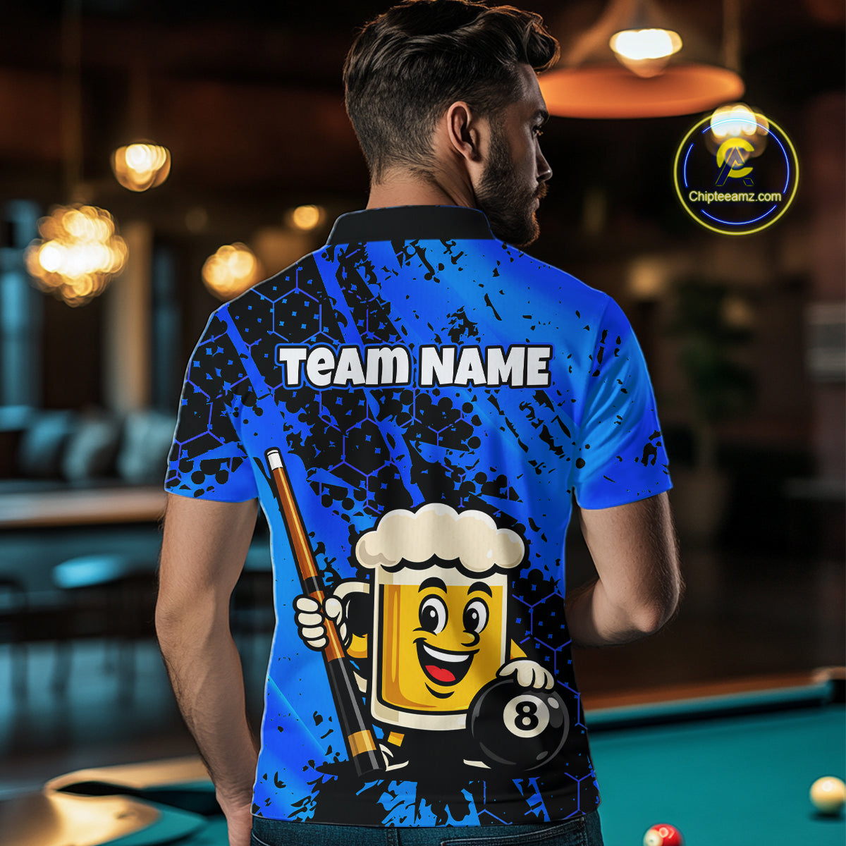 Custom Funny Blue Beer 8 Ball Pool Billiard Shirt for Men Polo & 1/4 Zip, Billiard Team Jerseys NNT147