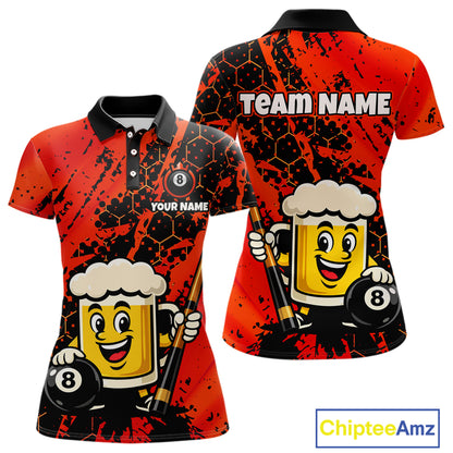 Custom Funny Red Beer 8 Ball Pool Billiard Shirt for Women Polo & 1/4 Zip, Billiard Team Jerseys NNT147