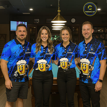 Custom Funny Blue Beer 8 Ball Pool Billiard Shirt for Women Polo & 1/4 Zip, Billiard Team Jerseys NNT147