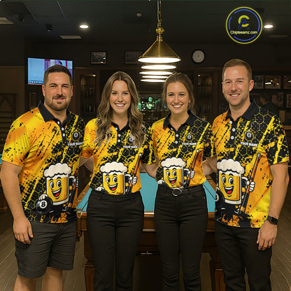 Custom Funny Yellow Beer 8 Ball Pool Billiard Shirt for Women Polo & 1/4 Zip, Billiard Team Jerseys NNT147