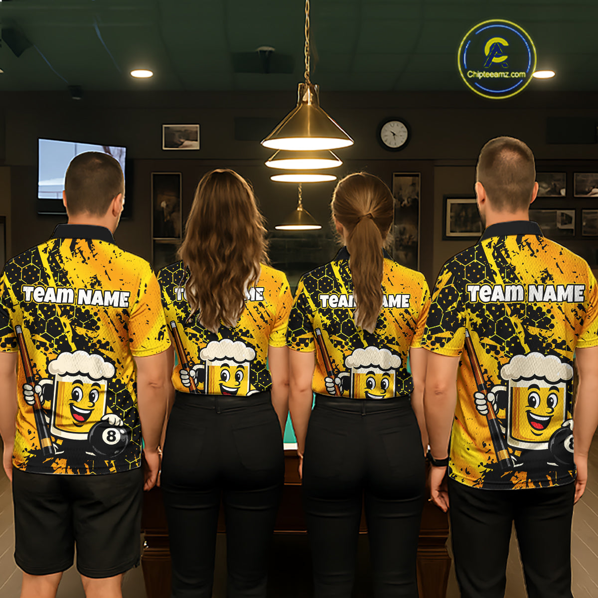 Custom Funny Yellow Beer 8 Ball Pool Billiard Shirt for Women Polo & 1/4 Zip, Billiard Team Jerseys NNT147