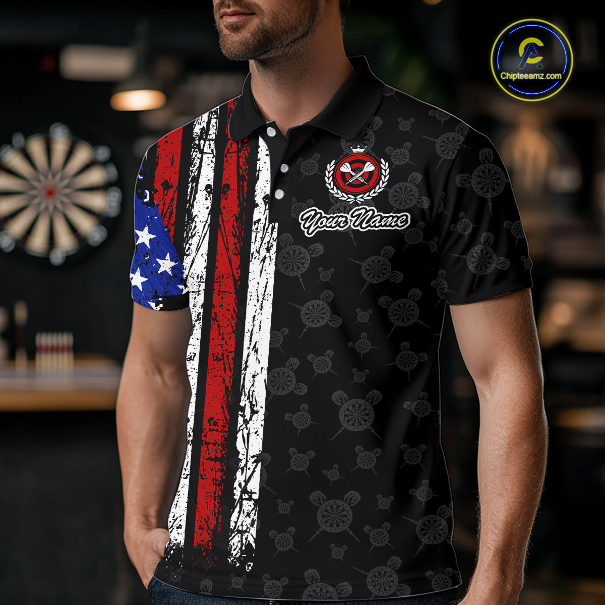 Custom US Flag Dart Shirts For Men Dart Board Shirts Polo & 1/4 Zip Dart Jersey Team NNT125