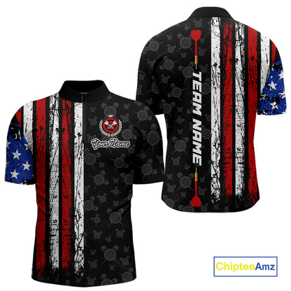 Custom US Flag Dart Shirts For Men Dart Board Shirts Polo & 1/4 Zip Dart Jersey Team NNT125