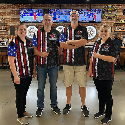 Custom US Flag Dart Shirts For Men Dart Board Shirts Polo & 1/4 Zip Dart Jersey Team NNT125