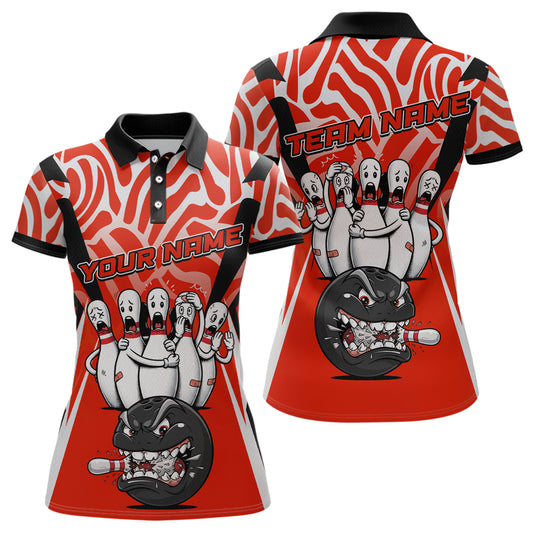 Custom Red Funny Bowling Jersey for Women Bowling Team Shirts Bowling League Polo & 1/4 Zip HNT155