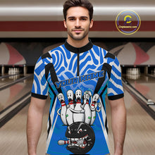 Load image into Gallery viewer, Custom Blue Funny Bowling Jersey for Men Bowling Team Shirts Bowling League Polo &amp; 1/4 Zip HNT155
