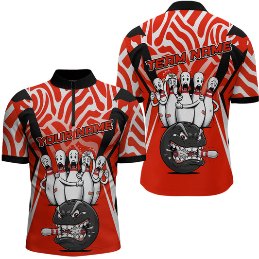 Custom Red Funny Bowling Jersey for Men Bowling Team Shirts Bowling League Polo & 1/4 Zip HNT155