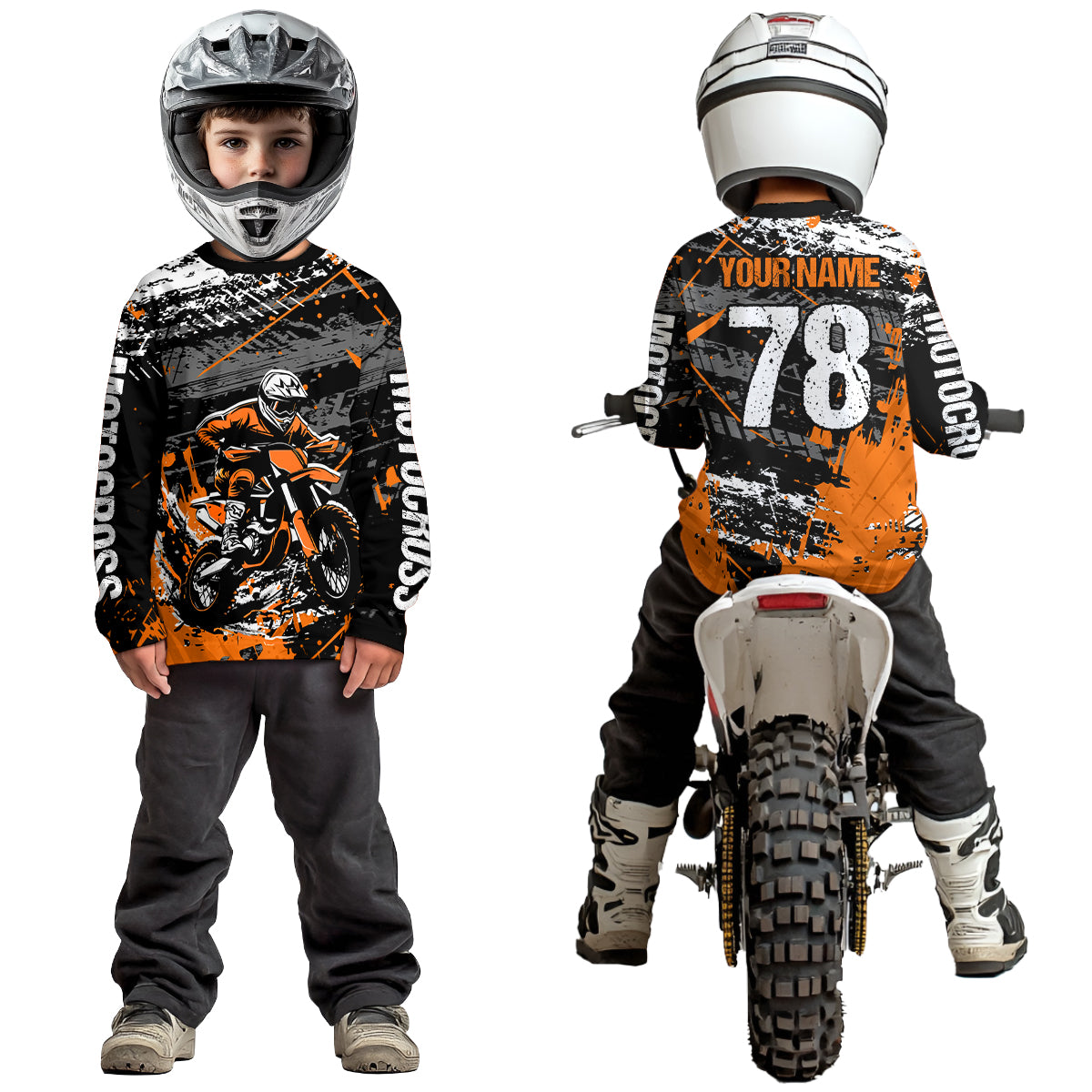 Orange Youth Dirt Bike Jersey Adult Kid Upf30+ Customized Motocross Jersey Off-Roading Jersey DNT48