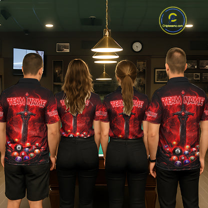 Custom Red Fire Demon Eyes 8 Ball Billiard Shirt for Men Billiard Team Jersey Billiard Outfit NNT196