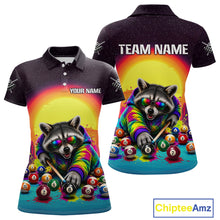 Load image into Gallery viewer, Polo shirt with raccoon design and customizable text on a white background