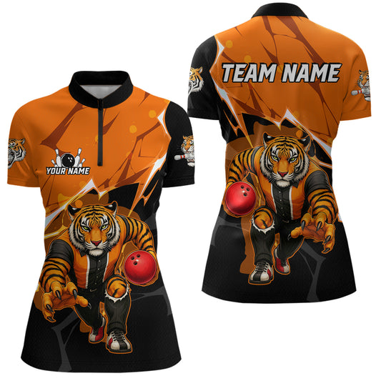 Custom Tiger Bowling Jersey for Women Bowling Uniform Polo & 1/4 Zip Bowling Team Shirts HNT147